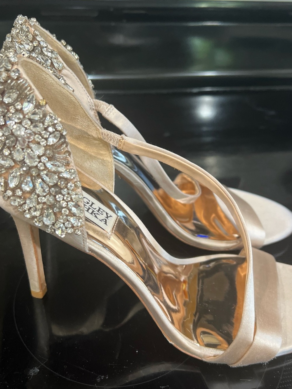 Badgley Mischka Blush Satin Crystal-Embellished Heels